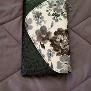 Black and White Flowered Clutch Purse